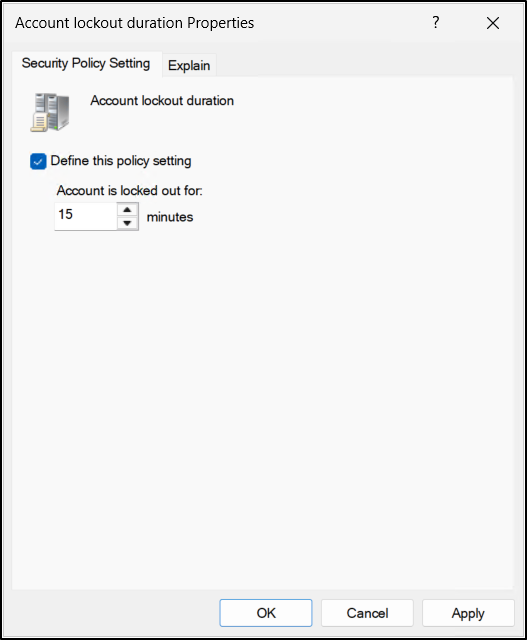 Account lockout duration properties in Windows Security Policy